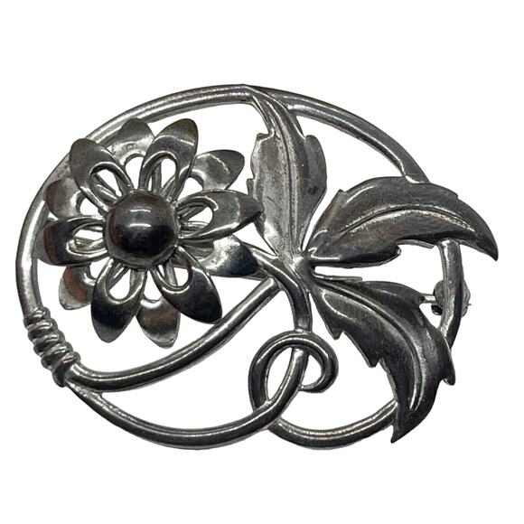 Antique Jewelry - Vintage Sterling Silver Brooch Pin 925 W.E. Richards Signed WRE antique Flower
